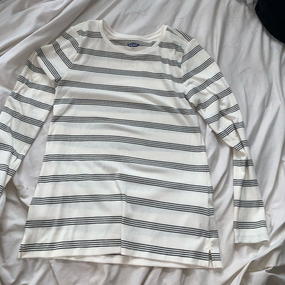 white and black striped slim fit long sleeve